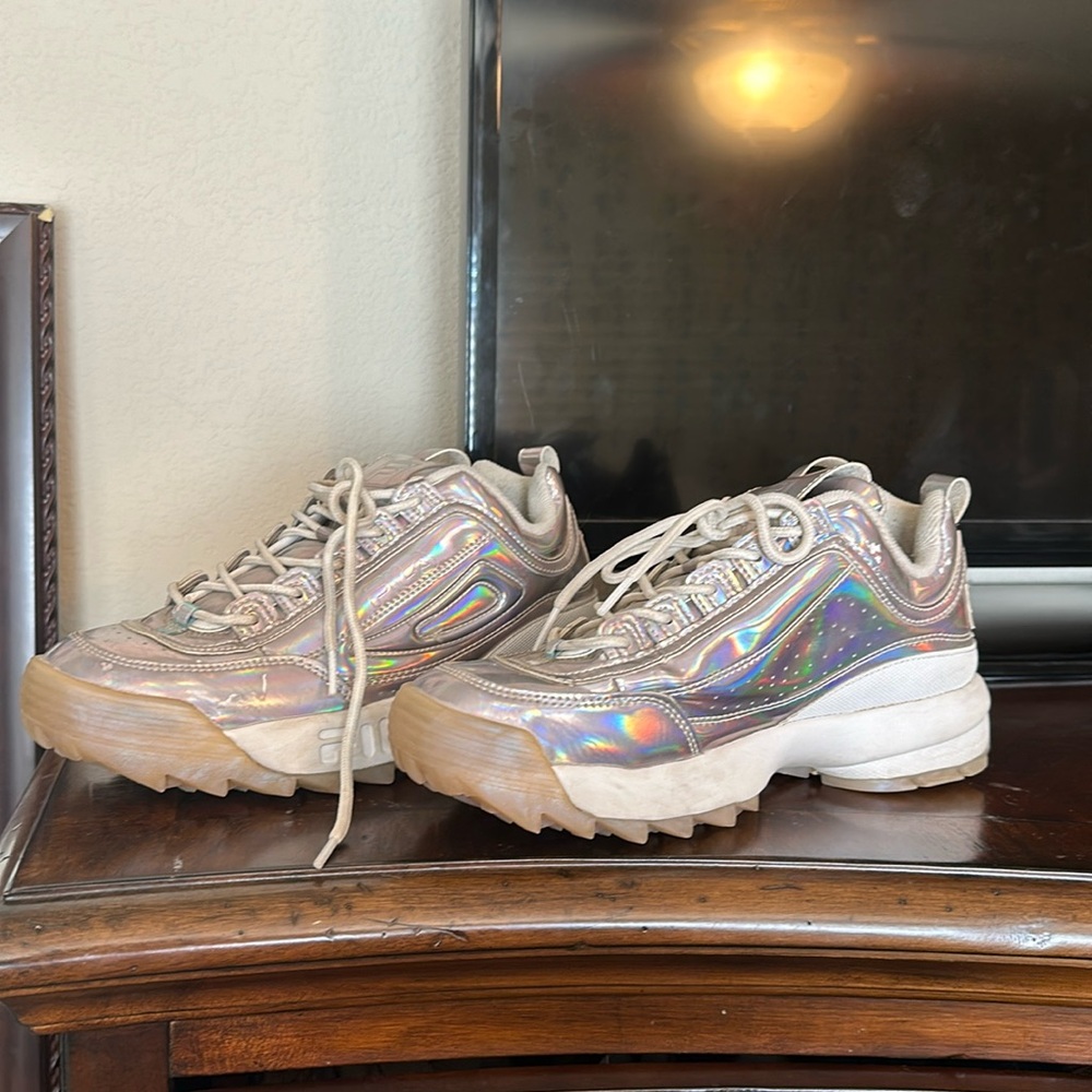 Rare iridescent silver rainbow fila disruptors